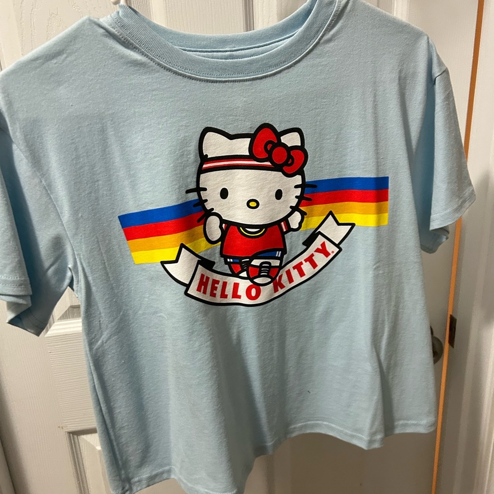 Hello Kitty Light Blue Tee with Rainbow Stripes